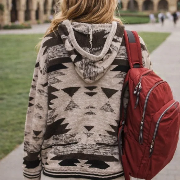 EUC - AE Aztec Baja Hoodie Sweater Boho Surf Size Med 100% Cotton - Picture 2 of 6